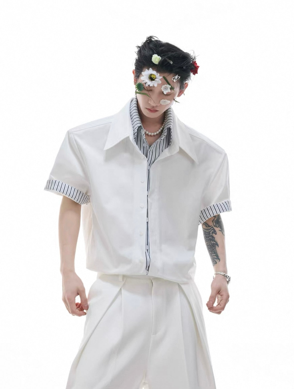 【ARGUECULTURE】fake two piece striped shirt