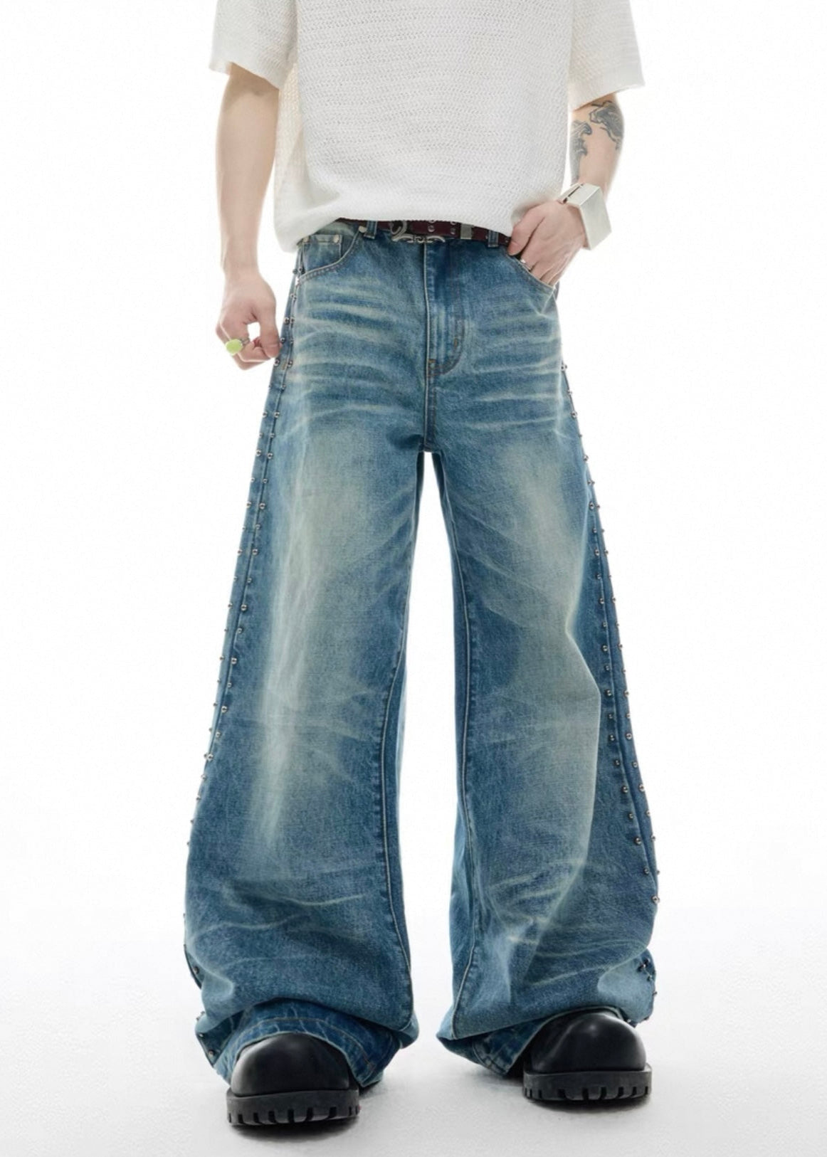 【ARGUECULTURE】Retro Wash Flared Loose Jeans
