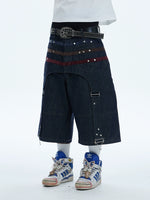 【DND4DES】Star Studded Suede Stitch Loose Denim Shorts