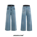 【ARGUECULTURE】Leather Patch Double Waist Jeans