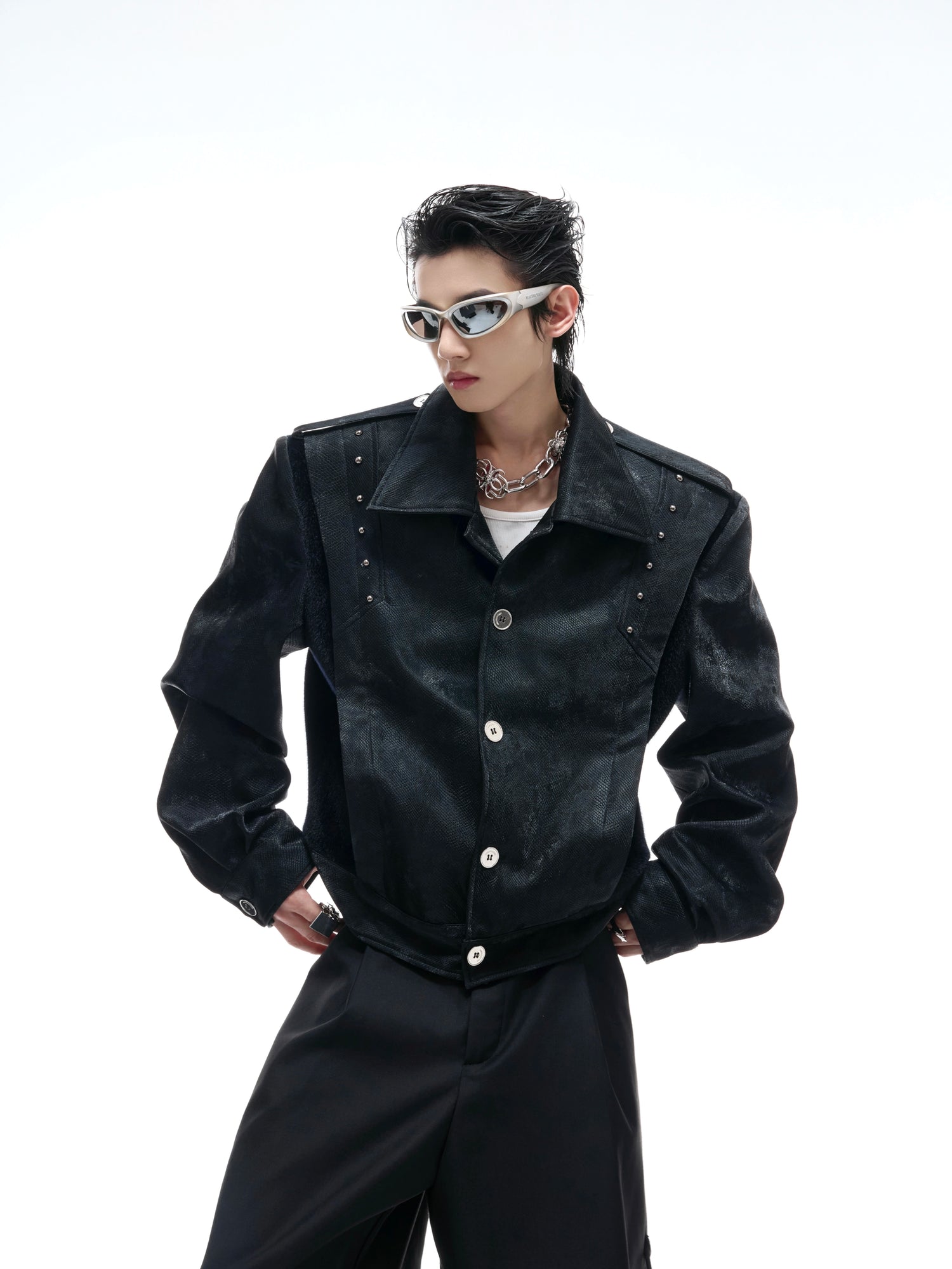 【ARGUECULTURE】Razor Eye Studded Snake Leather Jacket