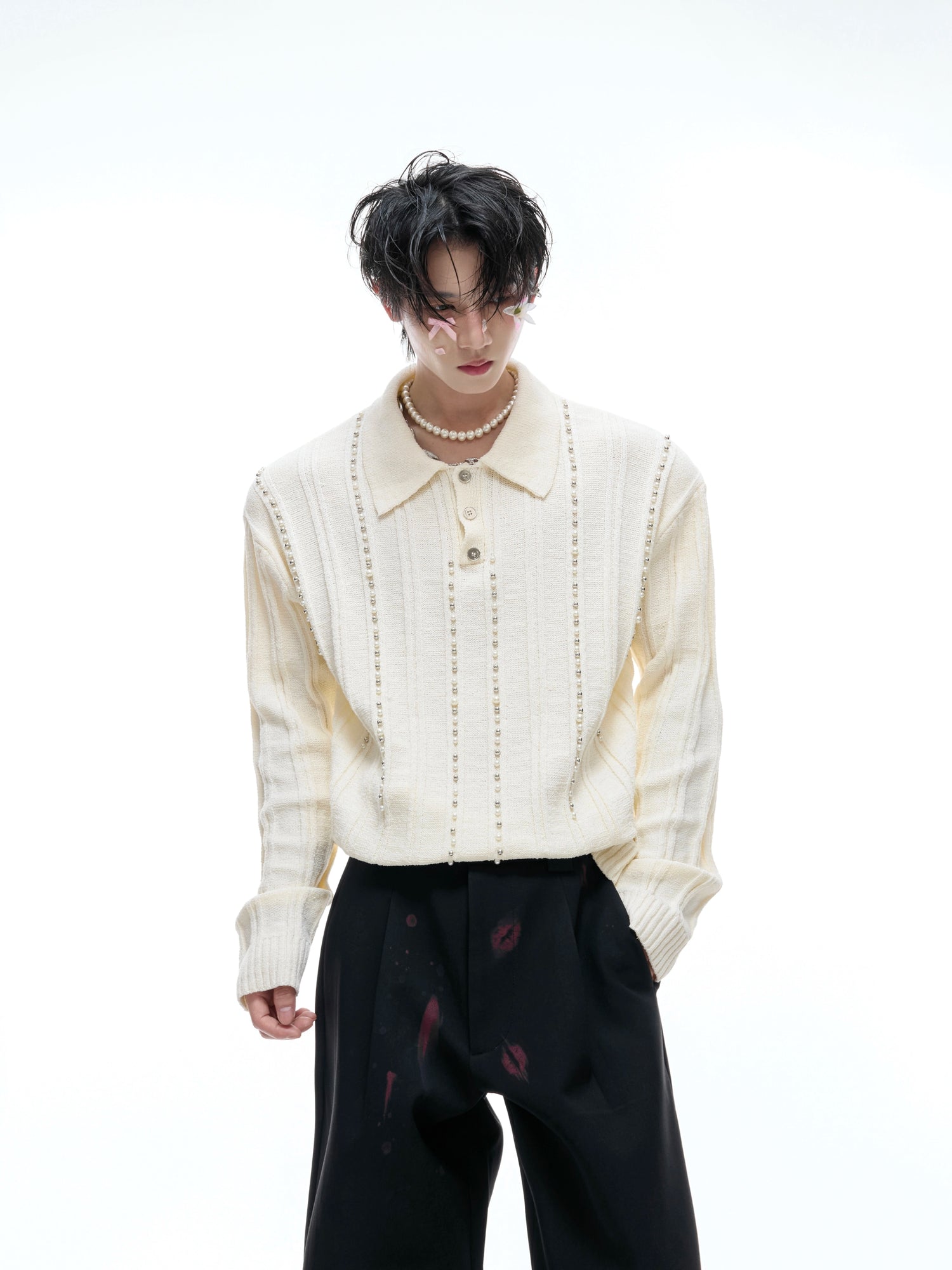 【ARGUECULTURE】Elegant Pearl Knit Polo