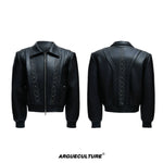 【ARGUECULTURE】Vine Pattern Embroidered Short Leather Jacket