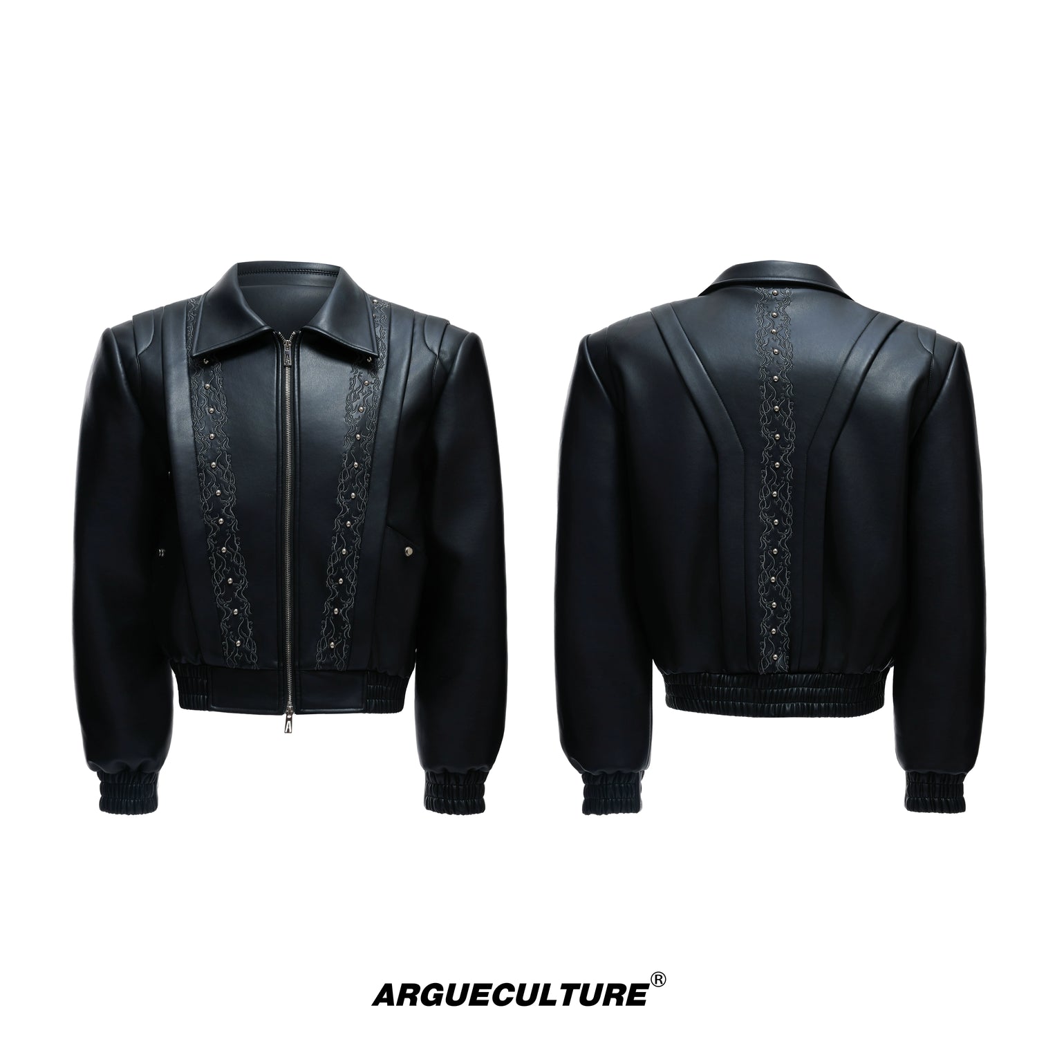 【ARGUECULTURE】Vine Pattern Embroidered Short Leather Jacket