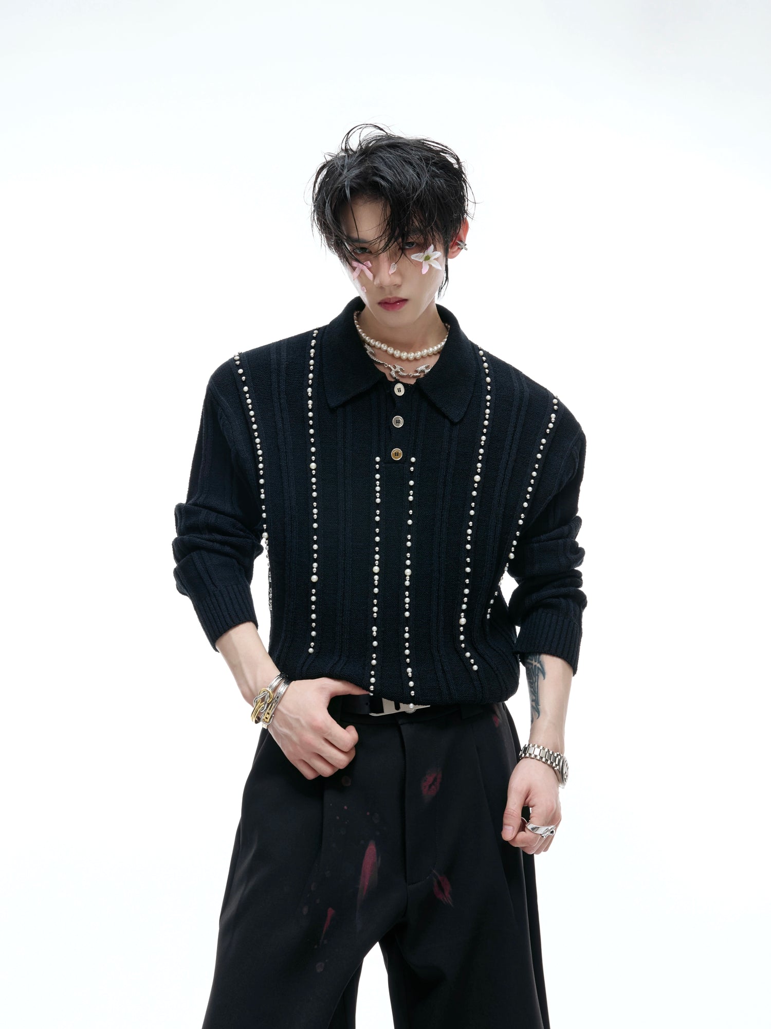 【ARGUECULTURE】Elegant Pearl Knit Polo