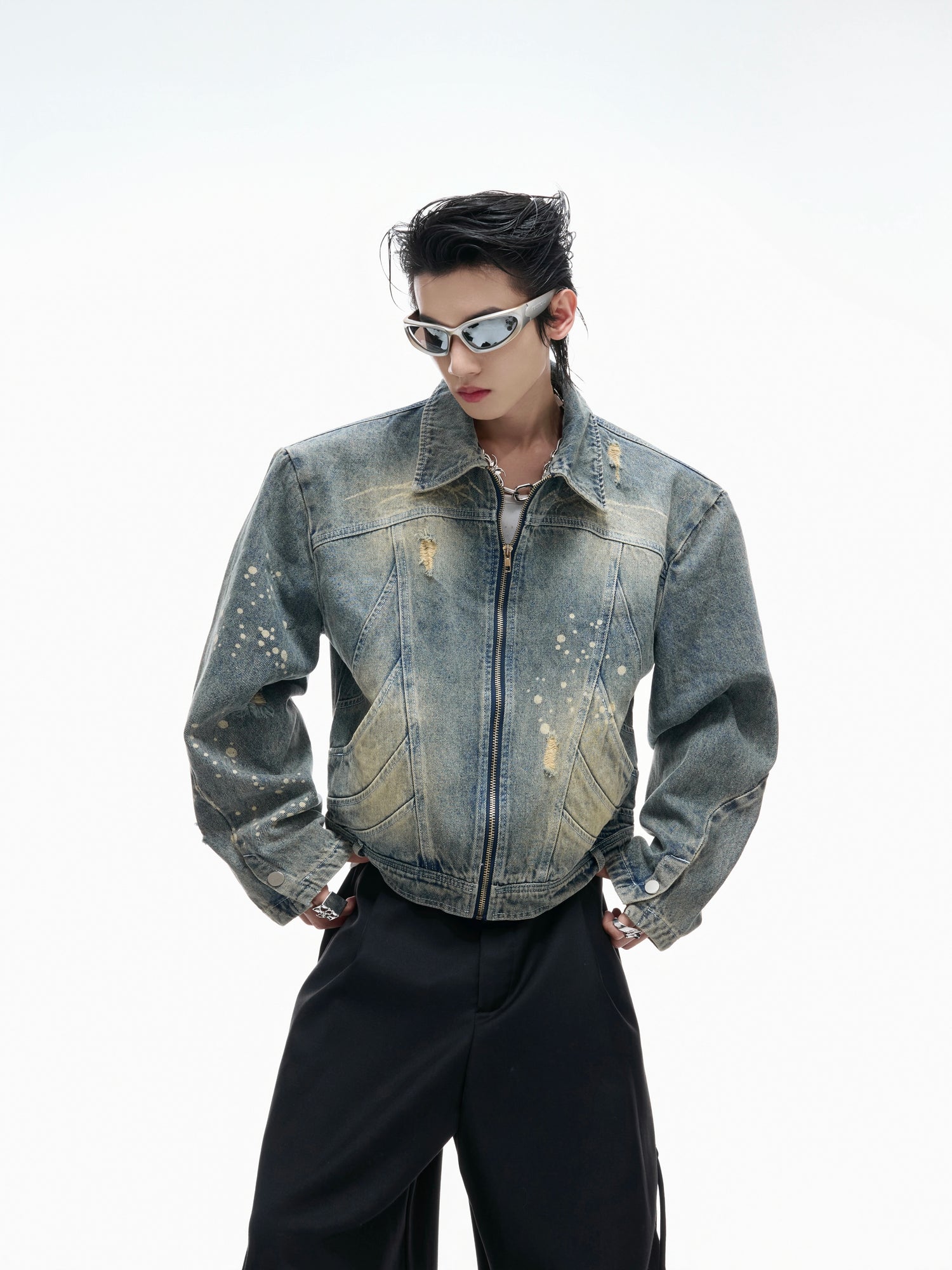 【ARGUECULTURE】Ink River Distressed Denim Jacket