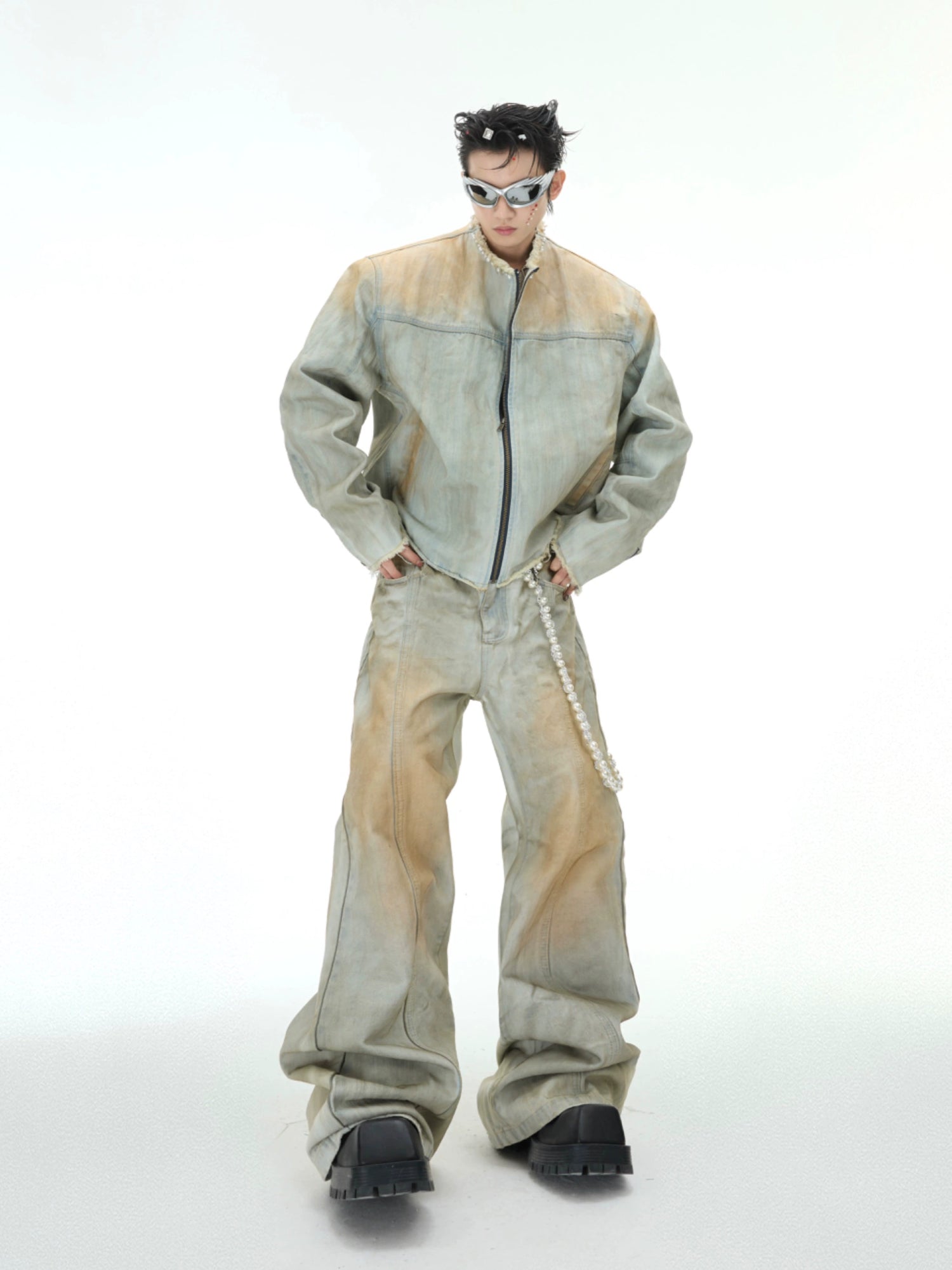 【ARGUECULTURE】End Era Pearl-Stud Denim Pants