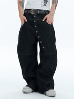 【DND4DES】Retro Curve Cow Print Baggy Jeans