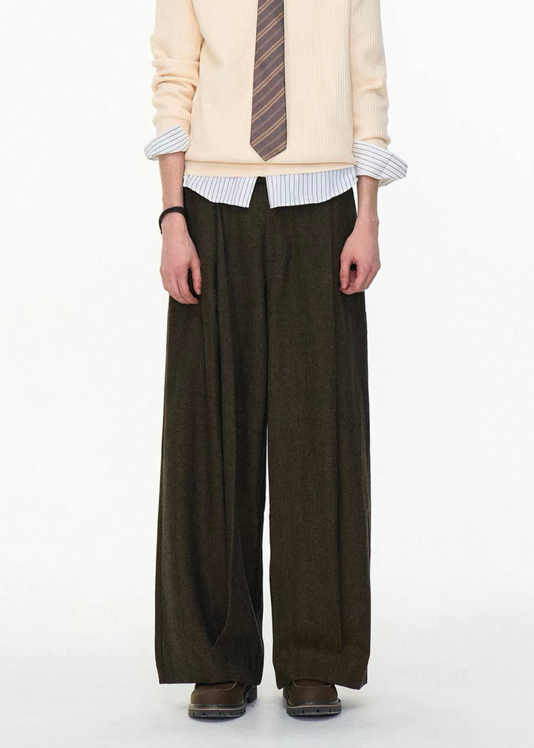 【MRNEARY】Retro Pleated Patchwork Pants