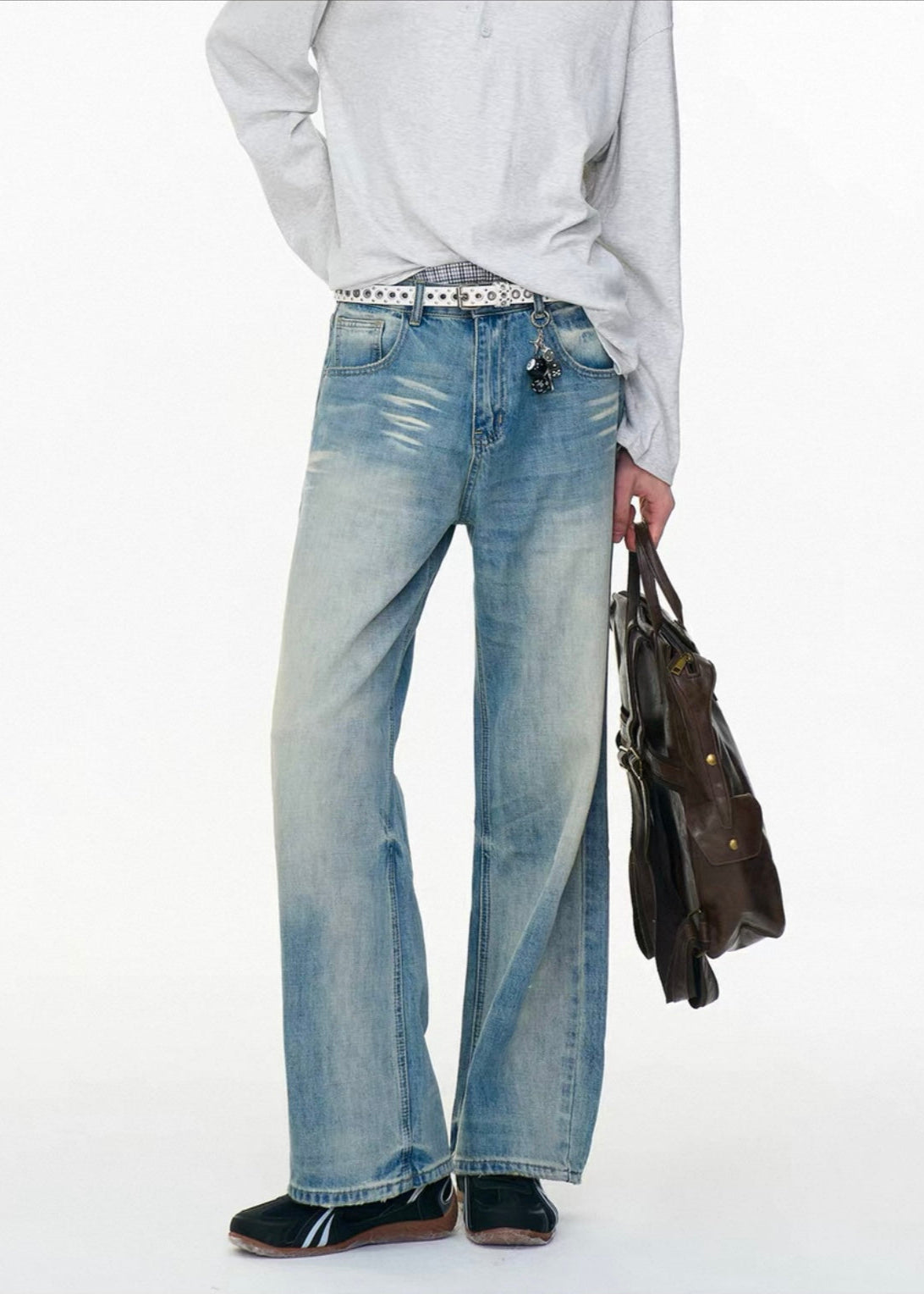 【MRNEARY】American Retro Washed Distressed Jeans