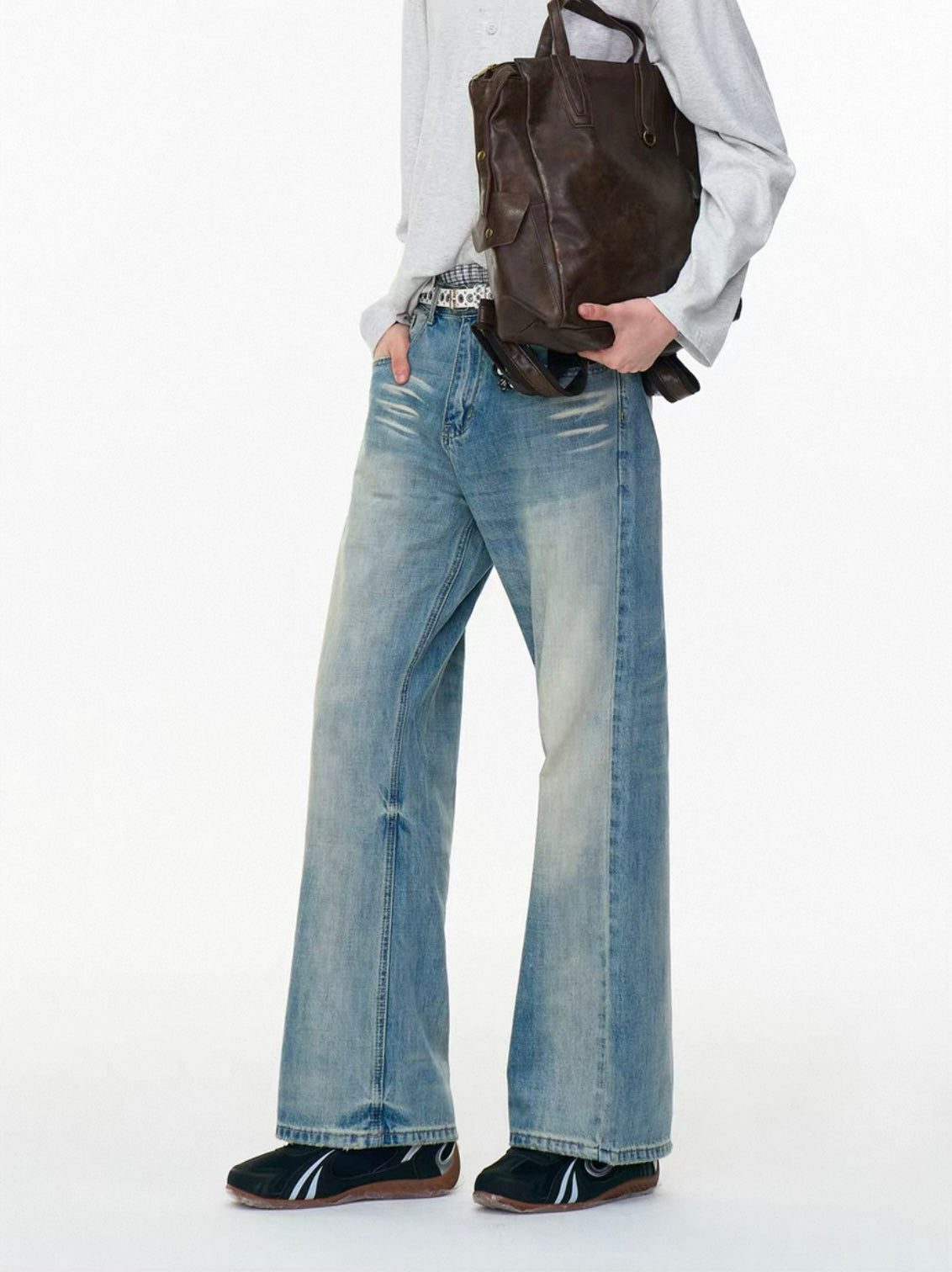 【MRNEARY】American Retro Washed Distressed Jeans