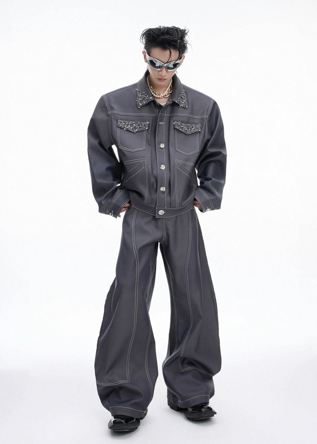 【ARGUECULTURE】Gray Shadow Pin-Design Suit