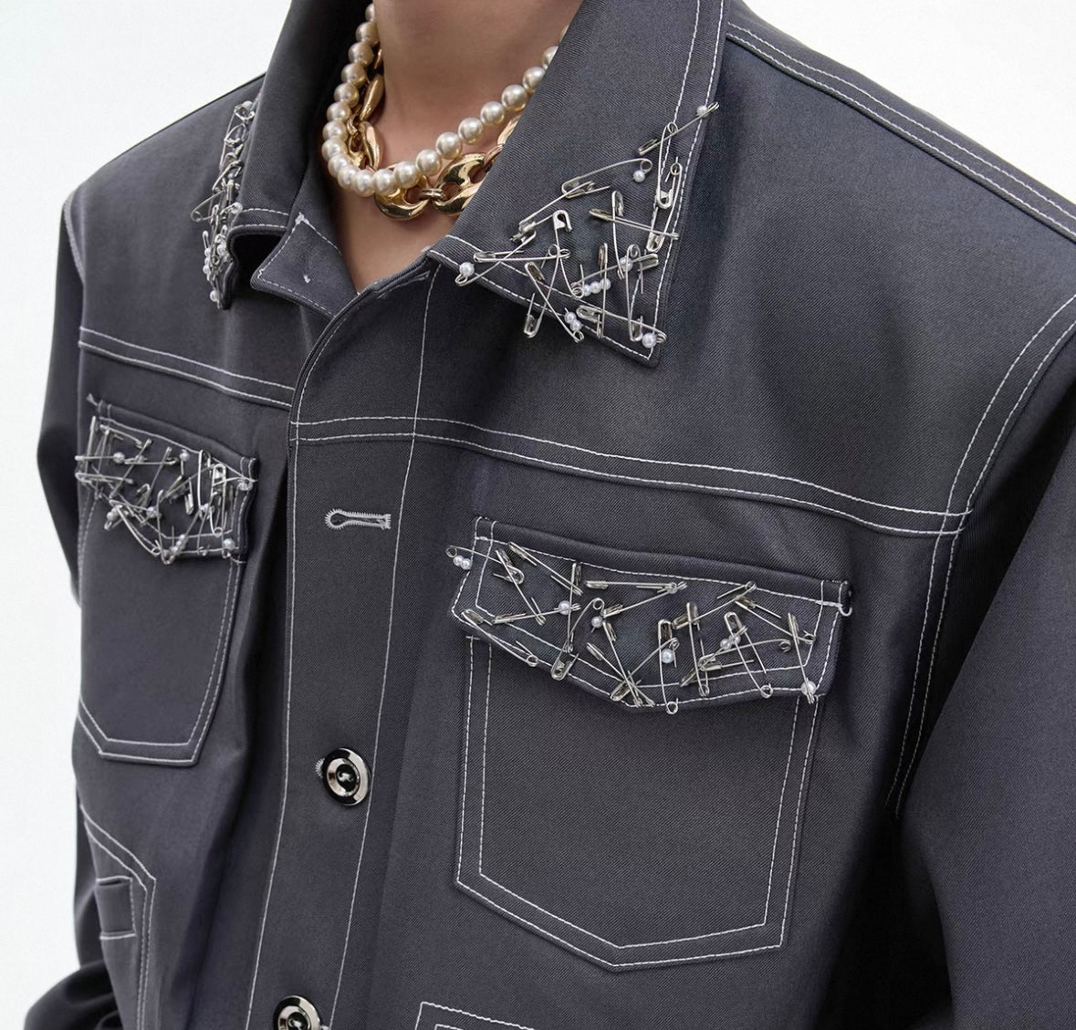 【ARGUECULTURE】Gray Shadow Pin-Design Suit