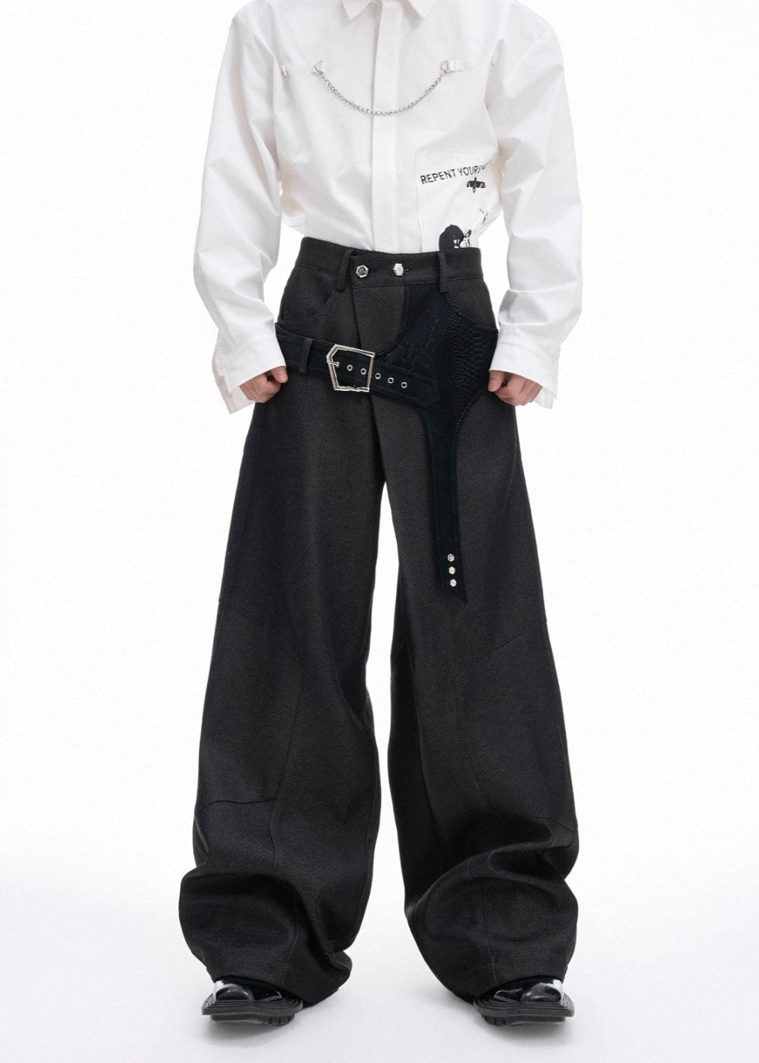 【ARGUECULTURE】Crocodile Leather Patchwork Pants