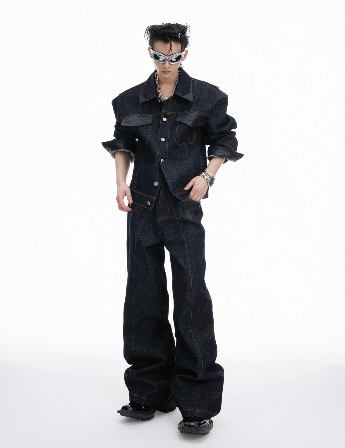 【ARGUECULTURE】Inkmark Crocodile Patchwork Denim Suit
