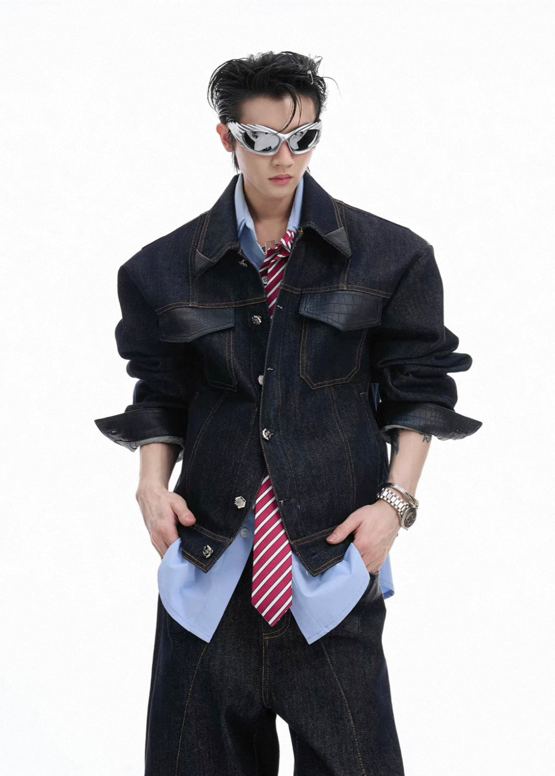 【ARGUECULTURE】Inkmark Crocodile Patchwork Denim Suit