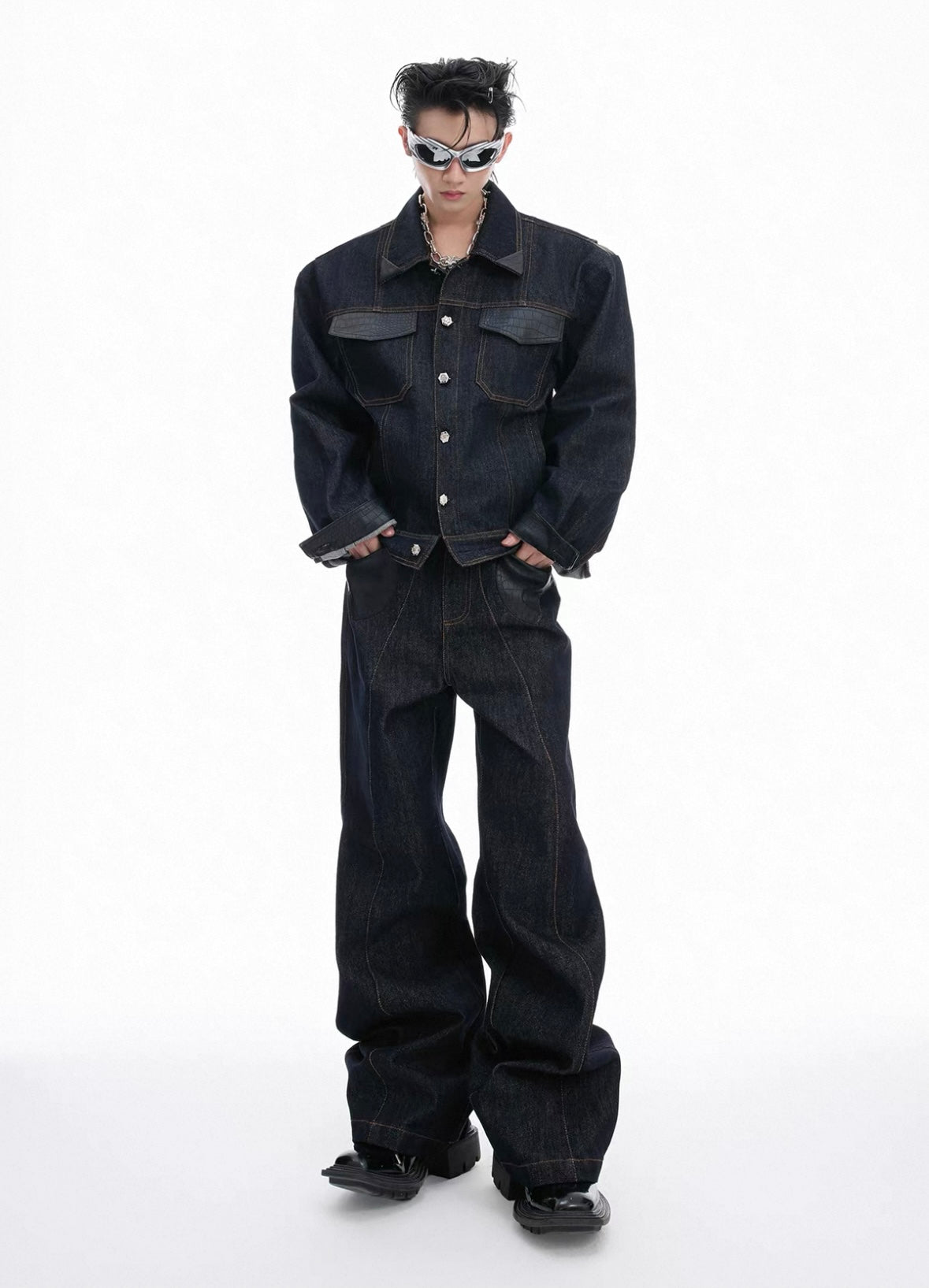 【ARGUECULTURE】Inkmark Crocodile Patchwork Denim Pants