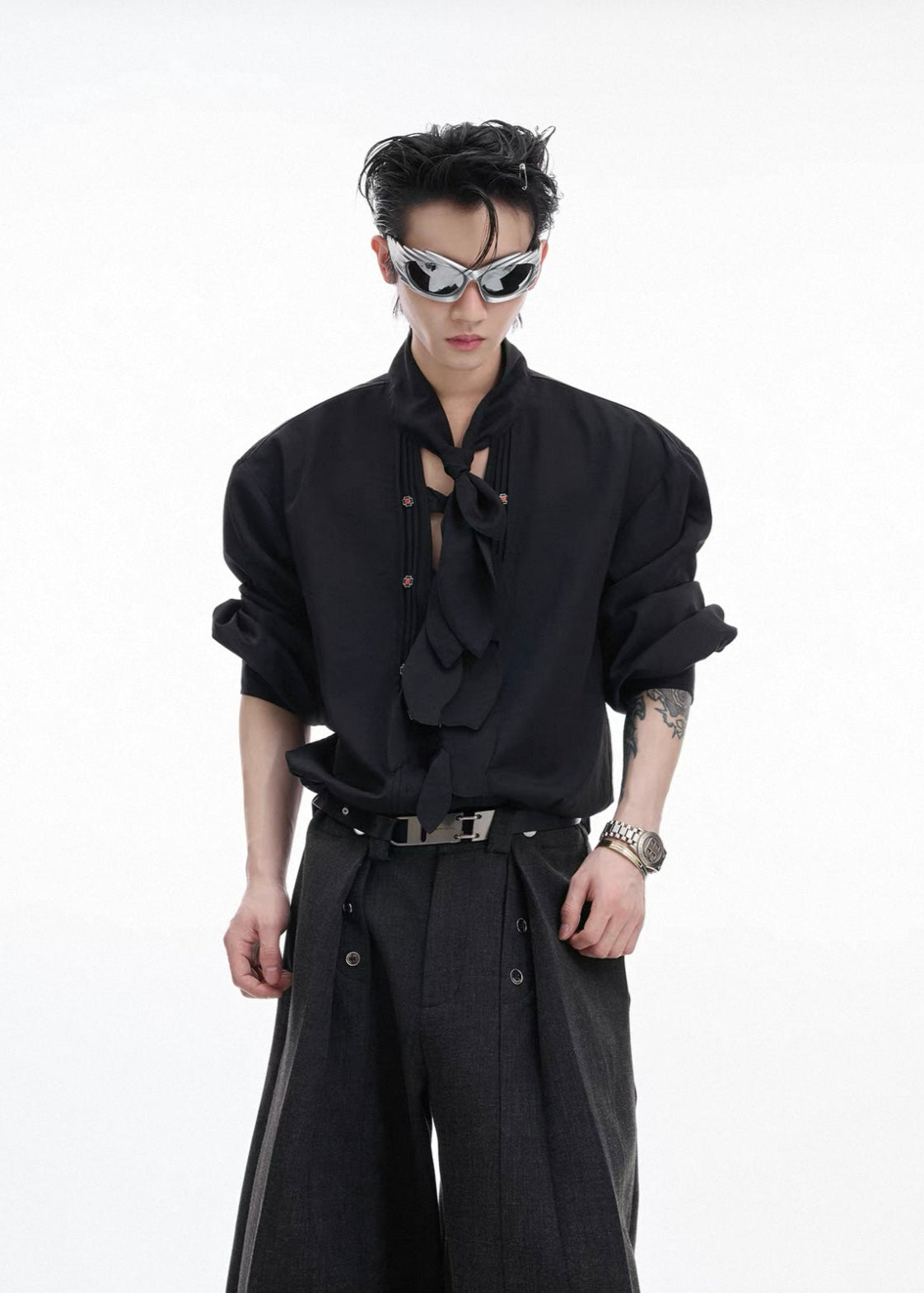 【ARGUECULTURE】Bowtie Whisper Silk Scarf Shirt