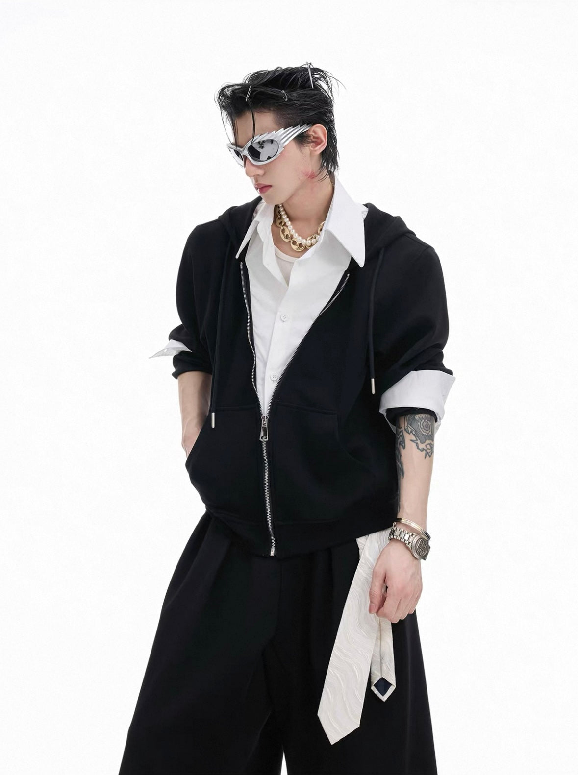 【ARGUECULTURE】Contrast Panel Hooded Sweatshirt