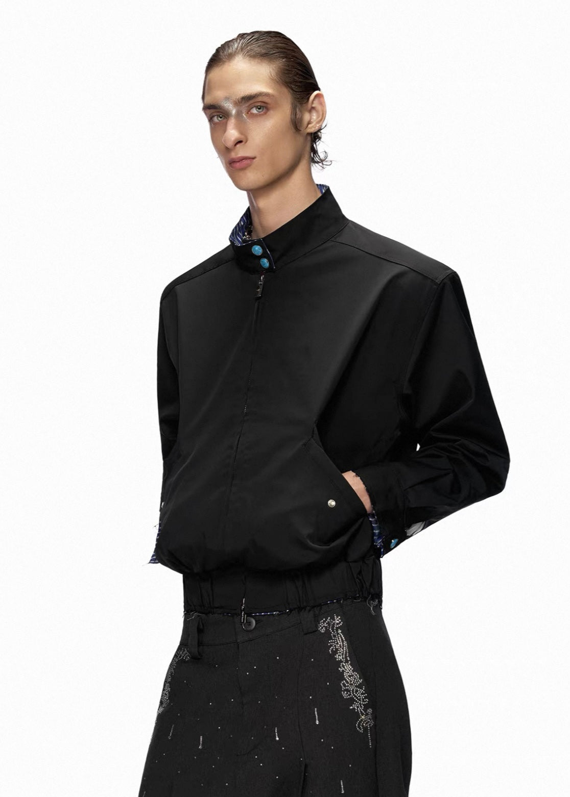 【ARGUECULTURE】Stand-Collar Striped Spliced Jacket