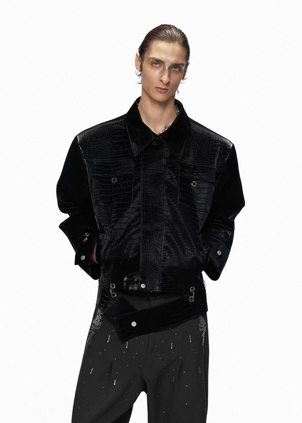【ARGUECULTURE】Crocodile-Pattern Leather Jacket