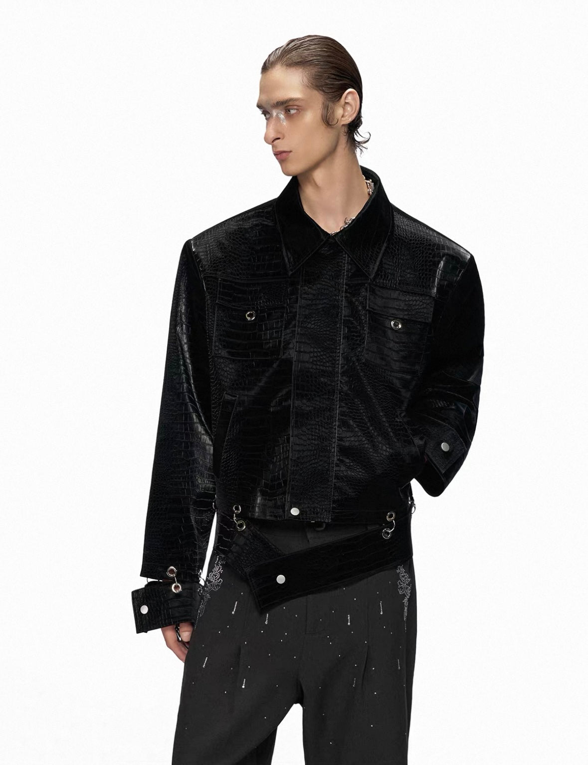 【ARGUECULTURE】Crocodile-Pattern Leather Jacket