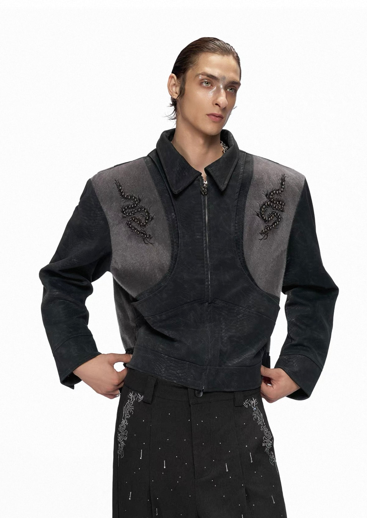 【ARGUECULTURE】Rivet Spine Patchwork Jacket