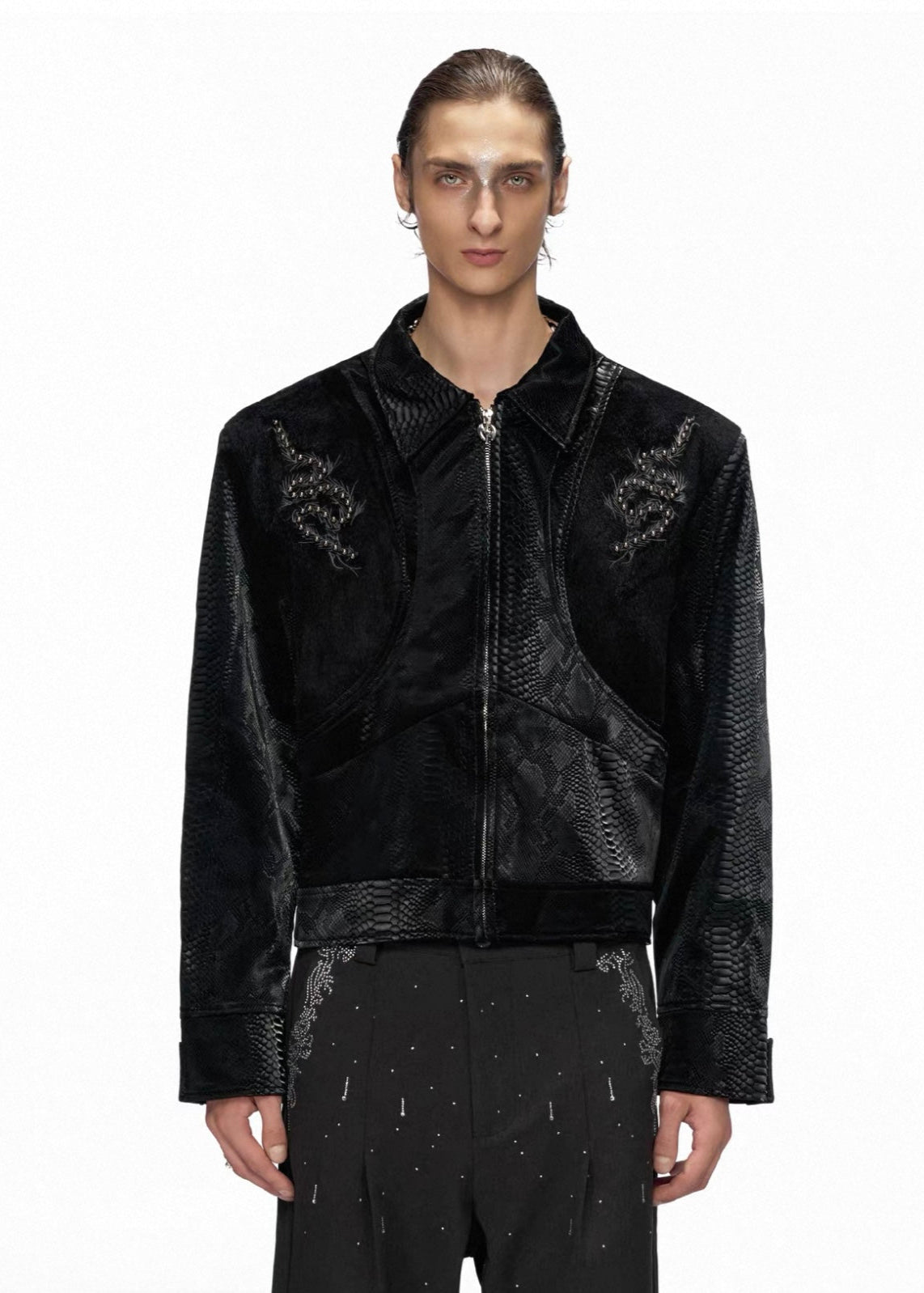 【ARGUECULTURE】Rivet Spine Patchwork Jacket
