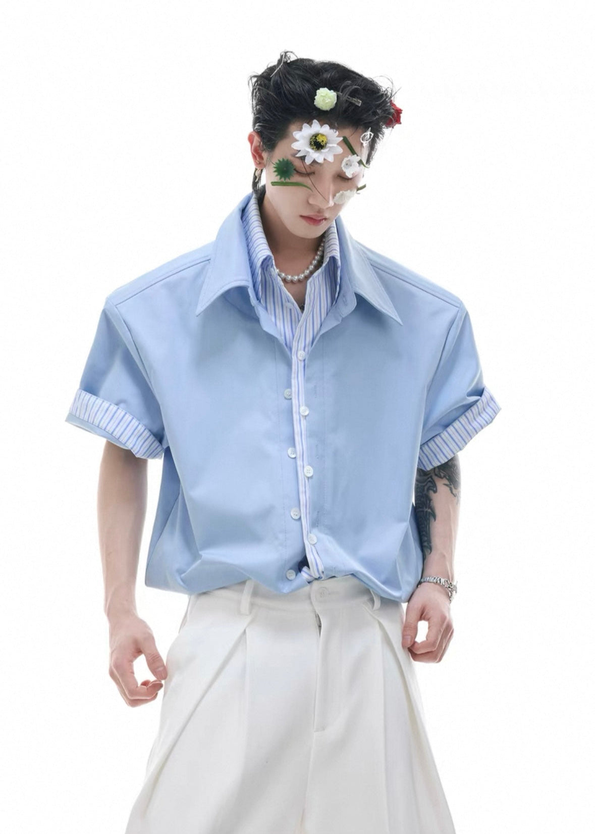 【ARGUECULTURE】fake two piece striped shirt