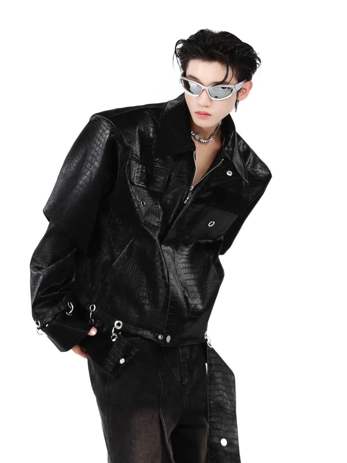 【ARGUECULTURE】Crocodile Pattern PU JacketCrocodile Pattern PU Jacket