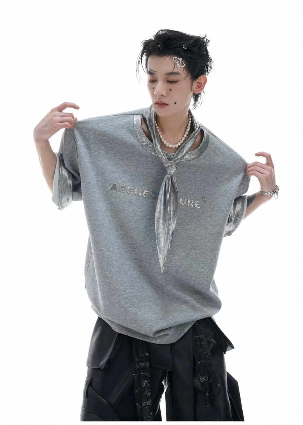 【ARGUECULTURE】Silver Tie-Stitch Metallic Tee