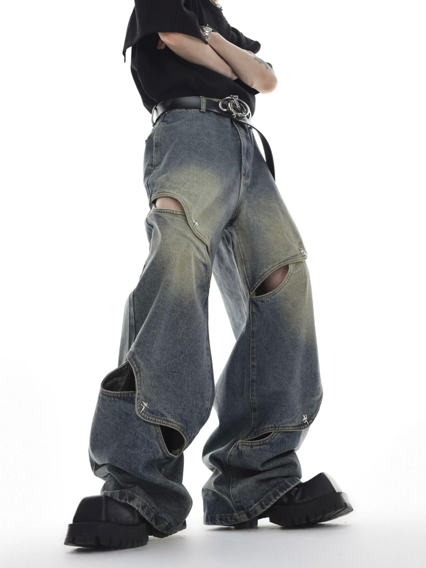 【ARGUECULTURE】Metal Button Hollow Denim