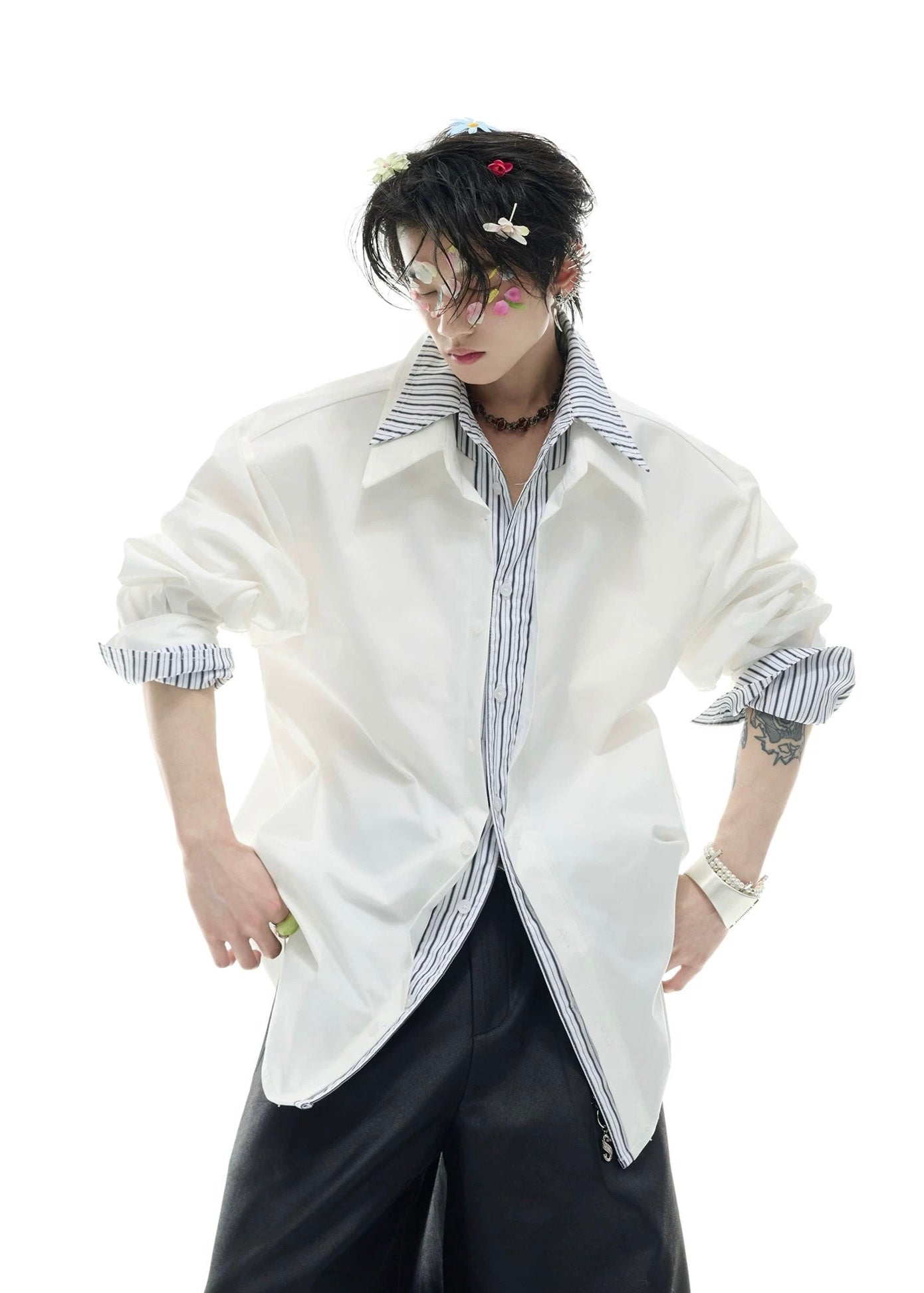 【ARGUECULTURE】Faux Two-Piece Stripe Shirt