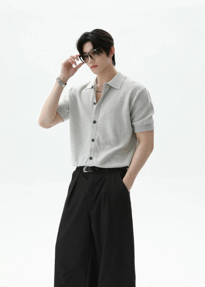 【TURNTIDE】Retro Lapel Short-Sleeve Knit