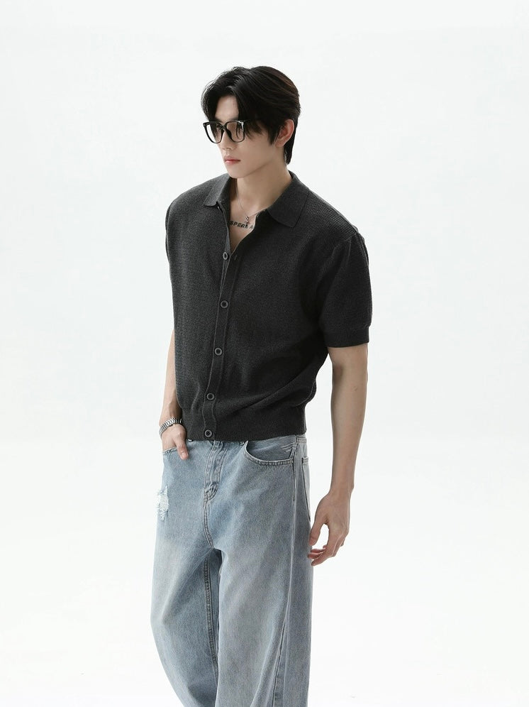 【TURNTIDE】Retro Lapel Short-Sleeve Knit