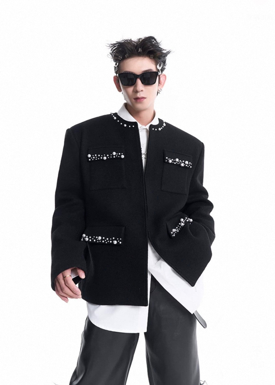 【STARETEXCEEDEND】Embroidered Tweed Zhongshan Jacket