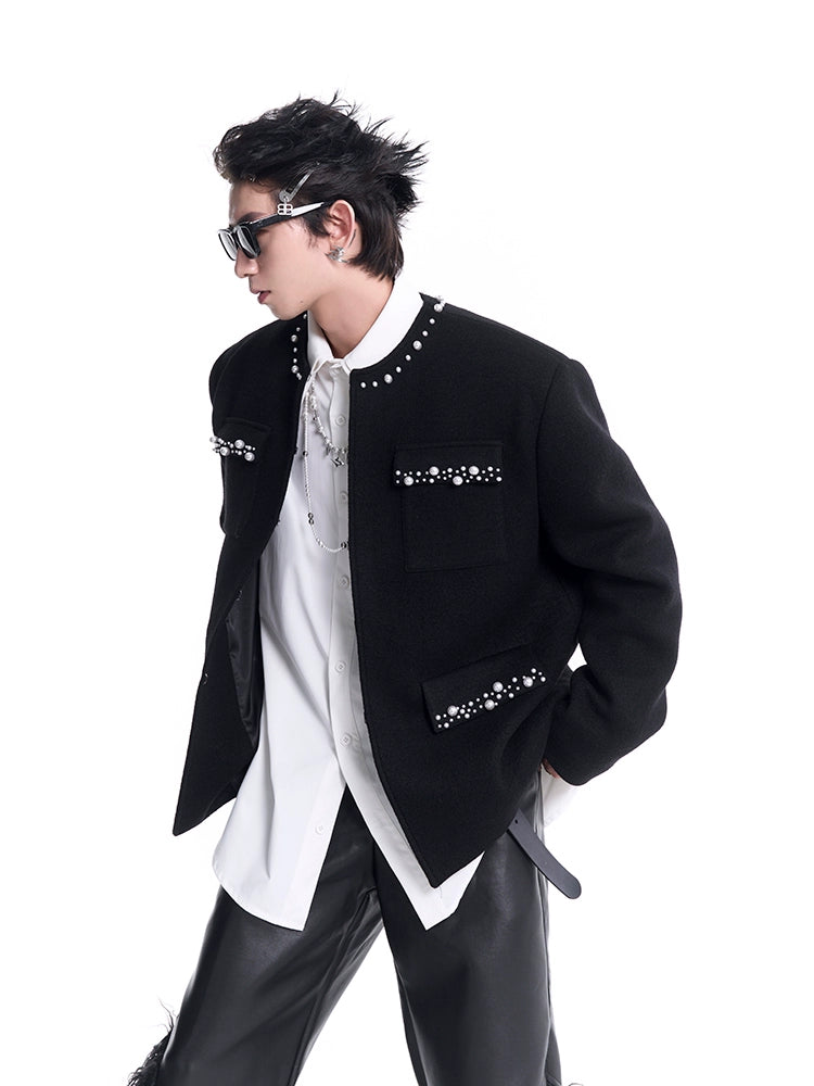 【STARETEXCEEDEND】Embroidered Tweed Zhongshan Jacket