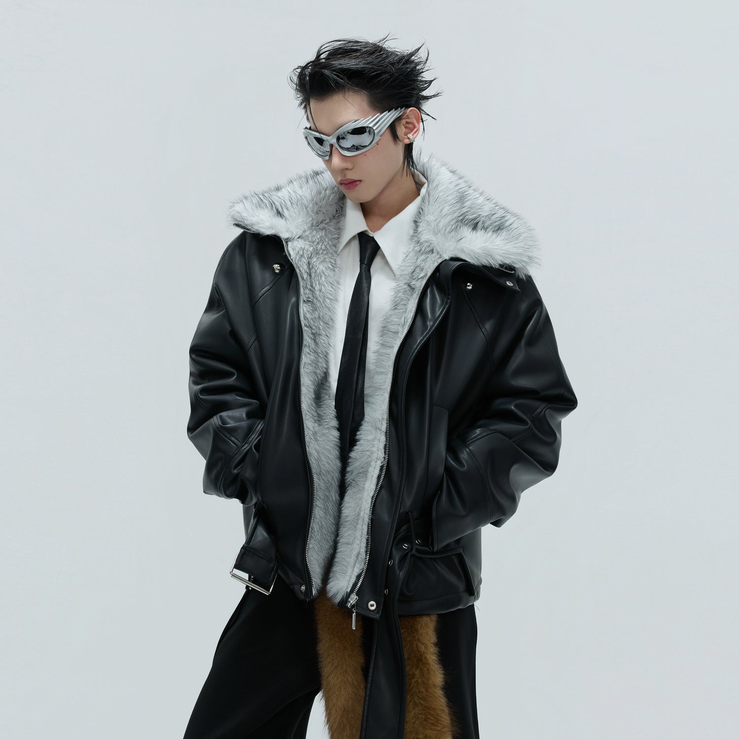 【ARGUECULTURE】Studded High-Neck Leather Puffer