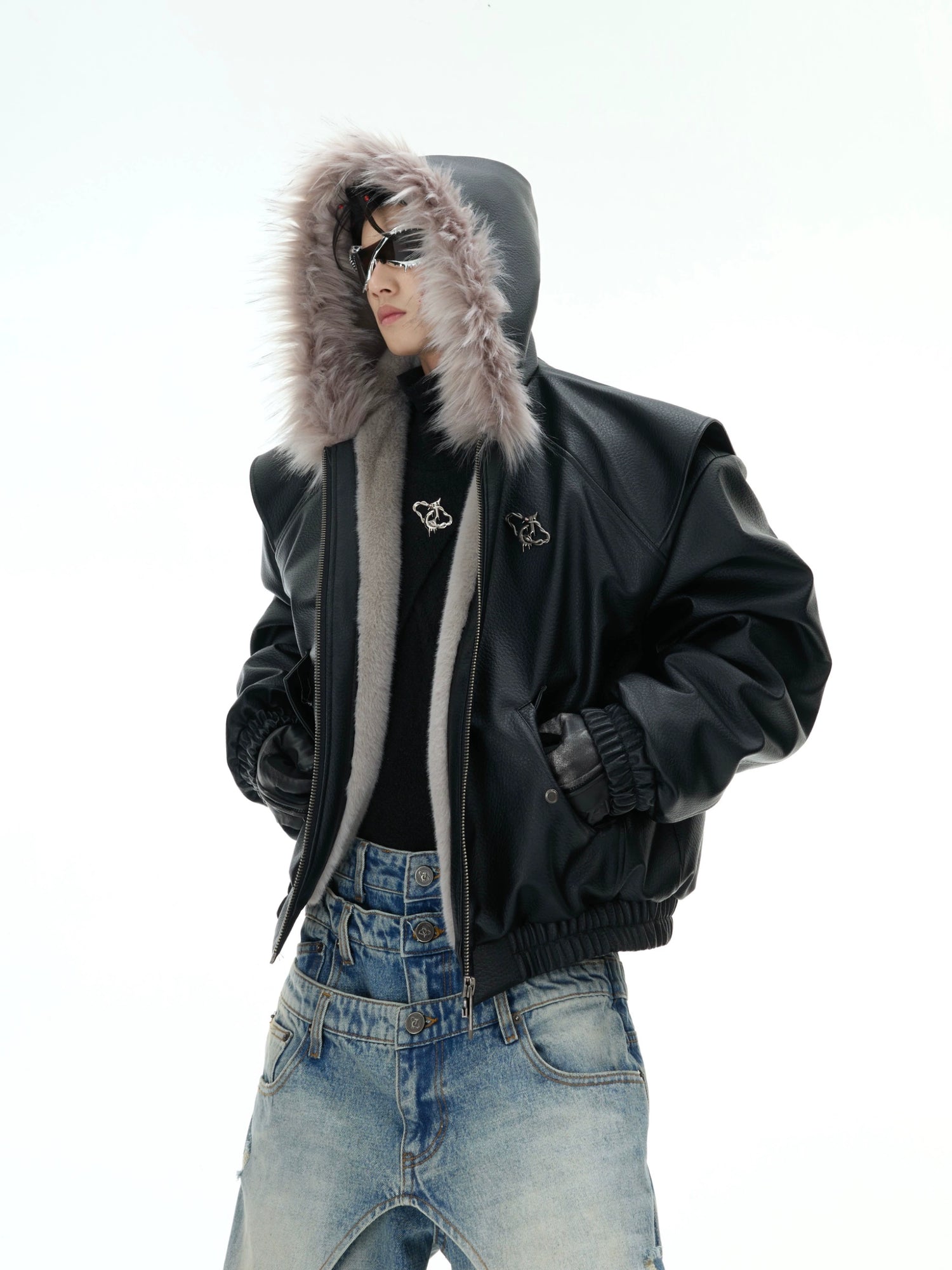 【ARGUECULTURE】Dual-Sided PU Hooded Jacket