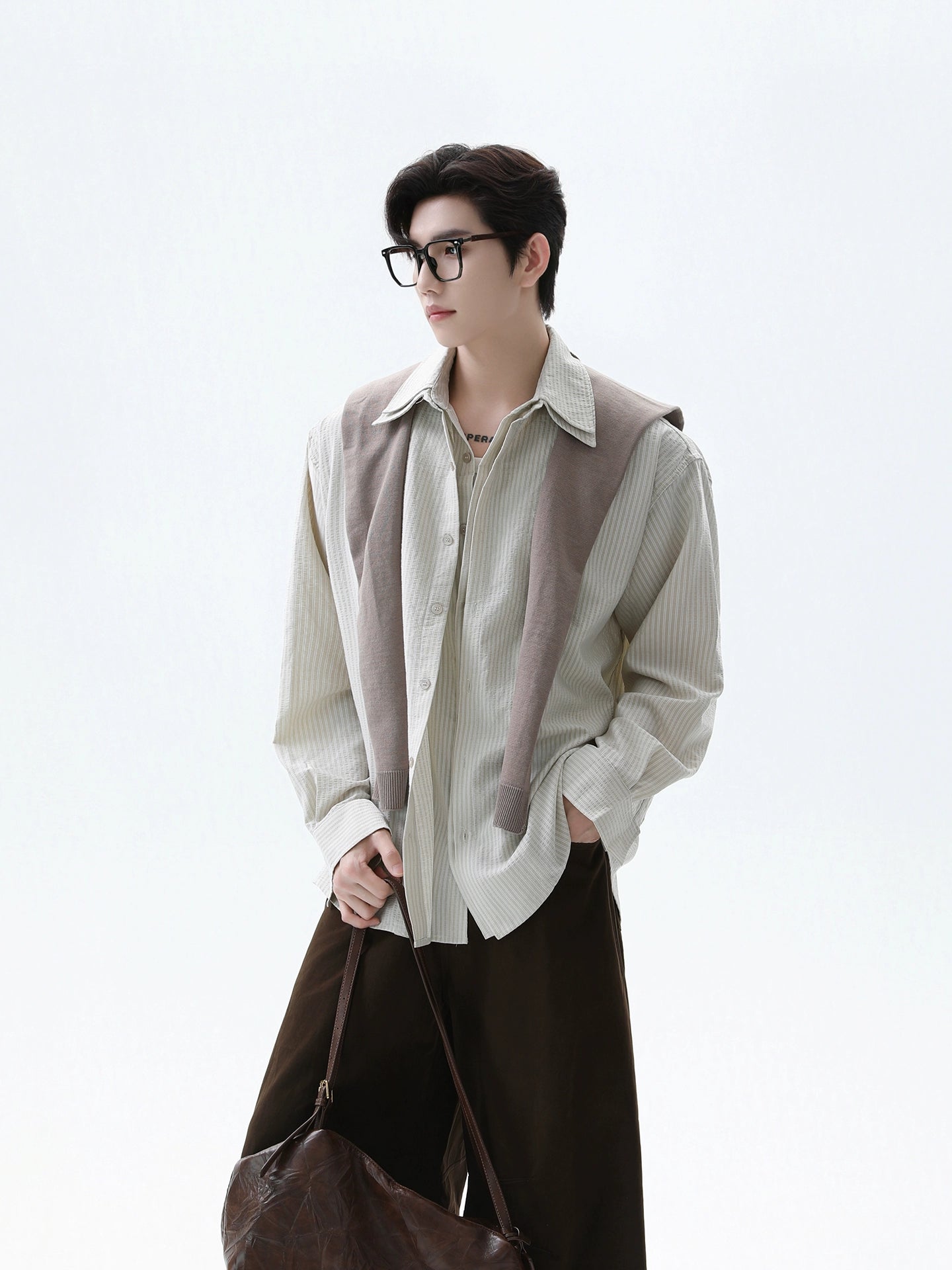 【TURNTIDE】Shawl Layered Stripe Shirt