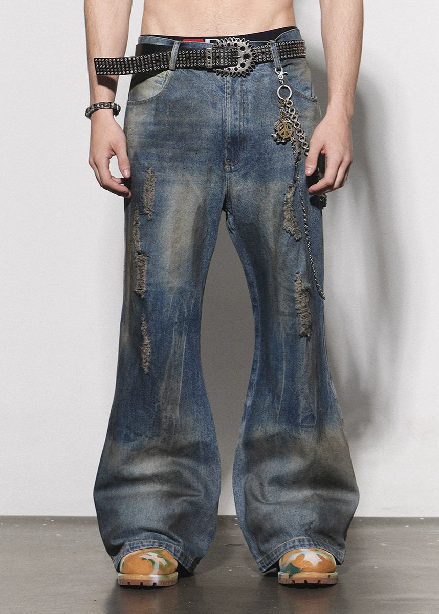 【DND4DES】Blue Blur Waist Jeans – Knife Cut Dirty Wash
