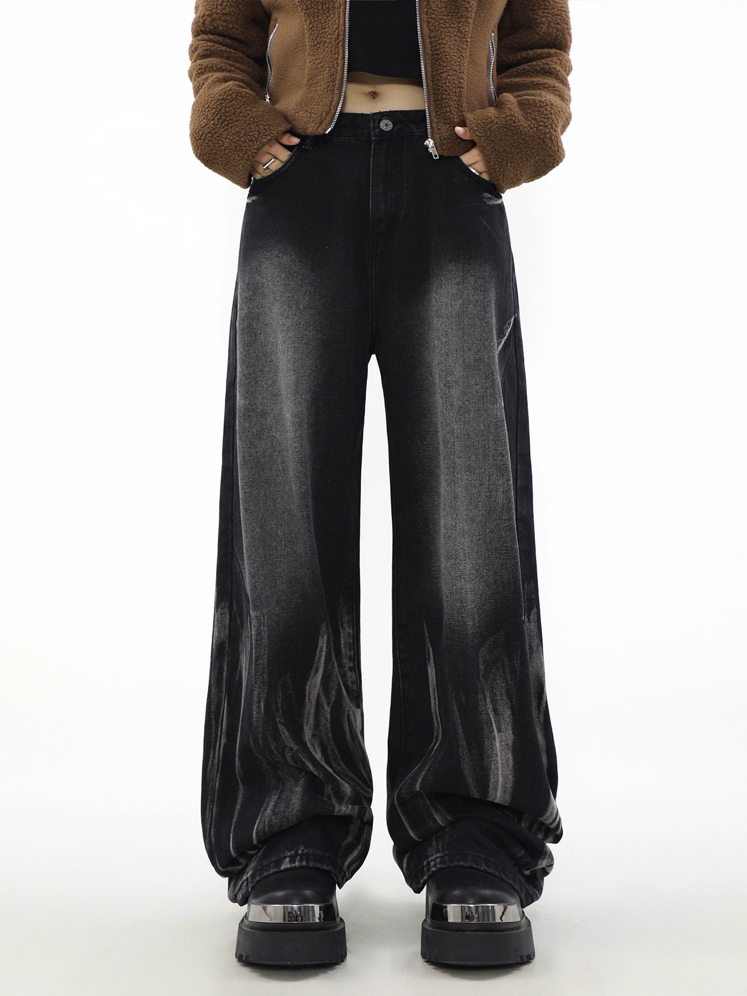 【MRNEARY】Vintage Straight Jeans – Wide Leg Fit