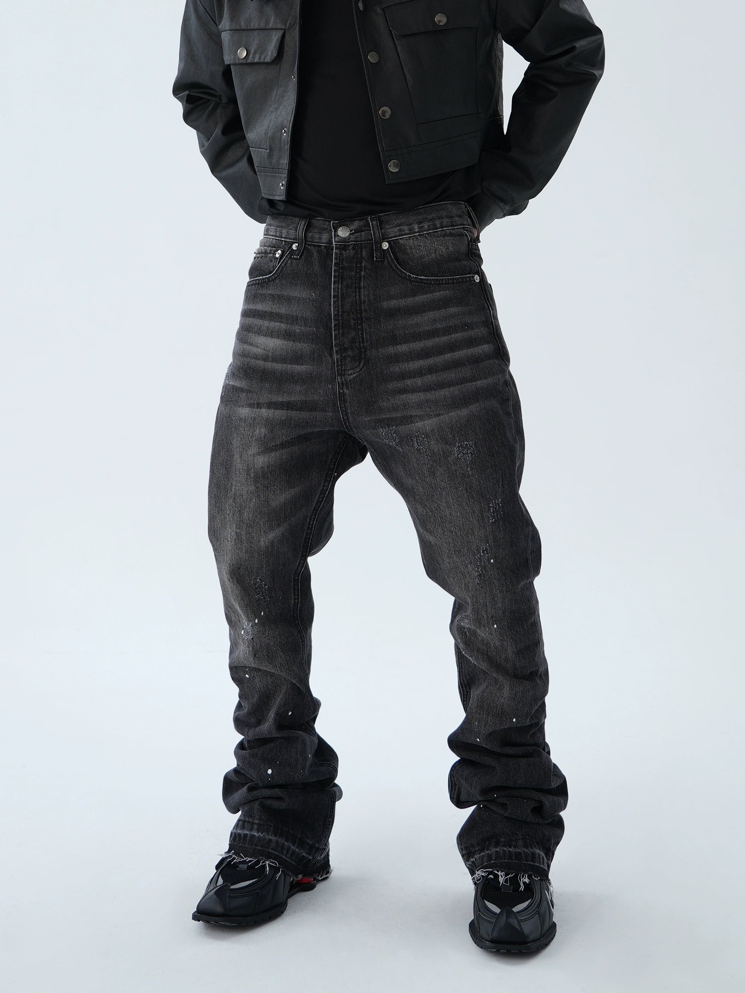 【ASTT】Hand-Coated Glitter Flare Jeans