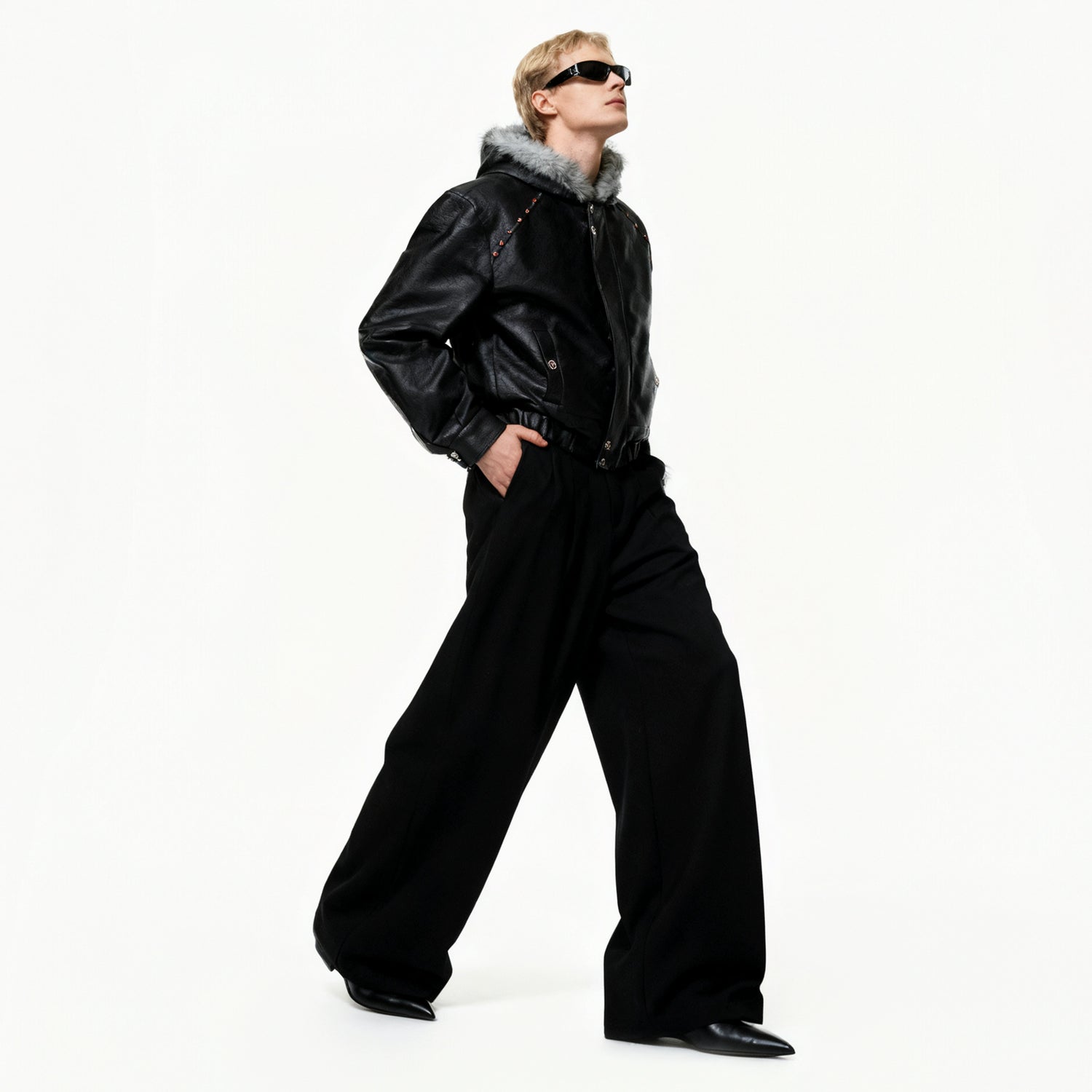 【ARGUECULTURE】Dark Spine Hooded Leather Jacket