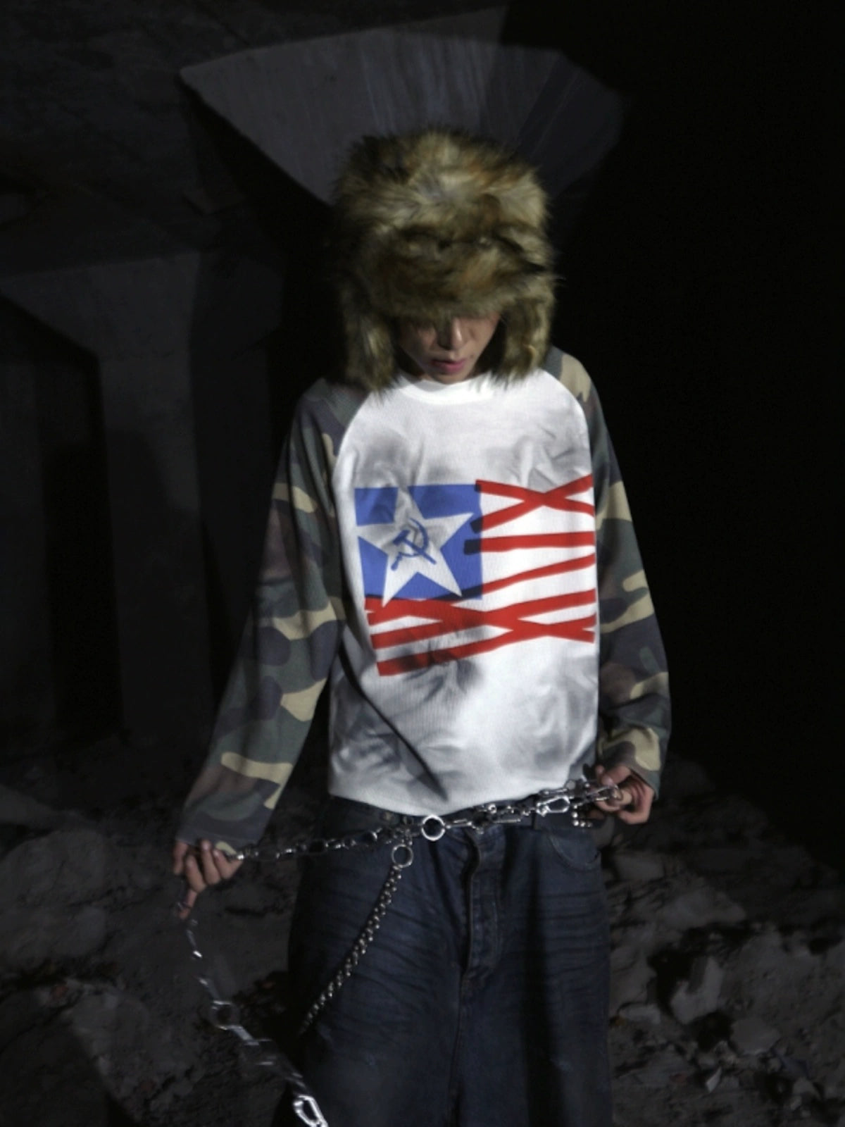 【99CLUB】Dirty Camo Waffle Raglan Tee