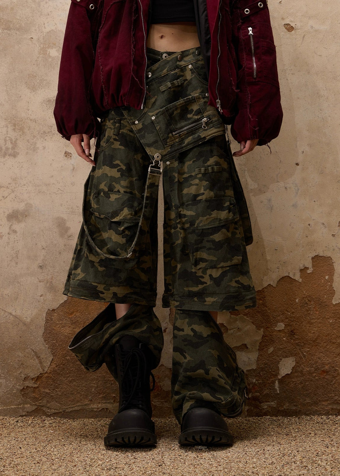 【PERSONSOUL】Modular Camo Cargo Overalls