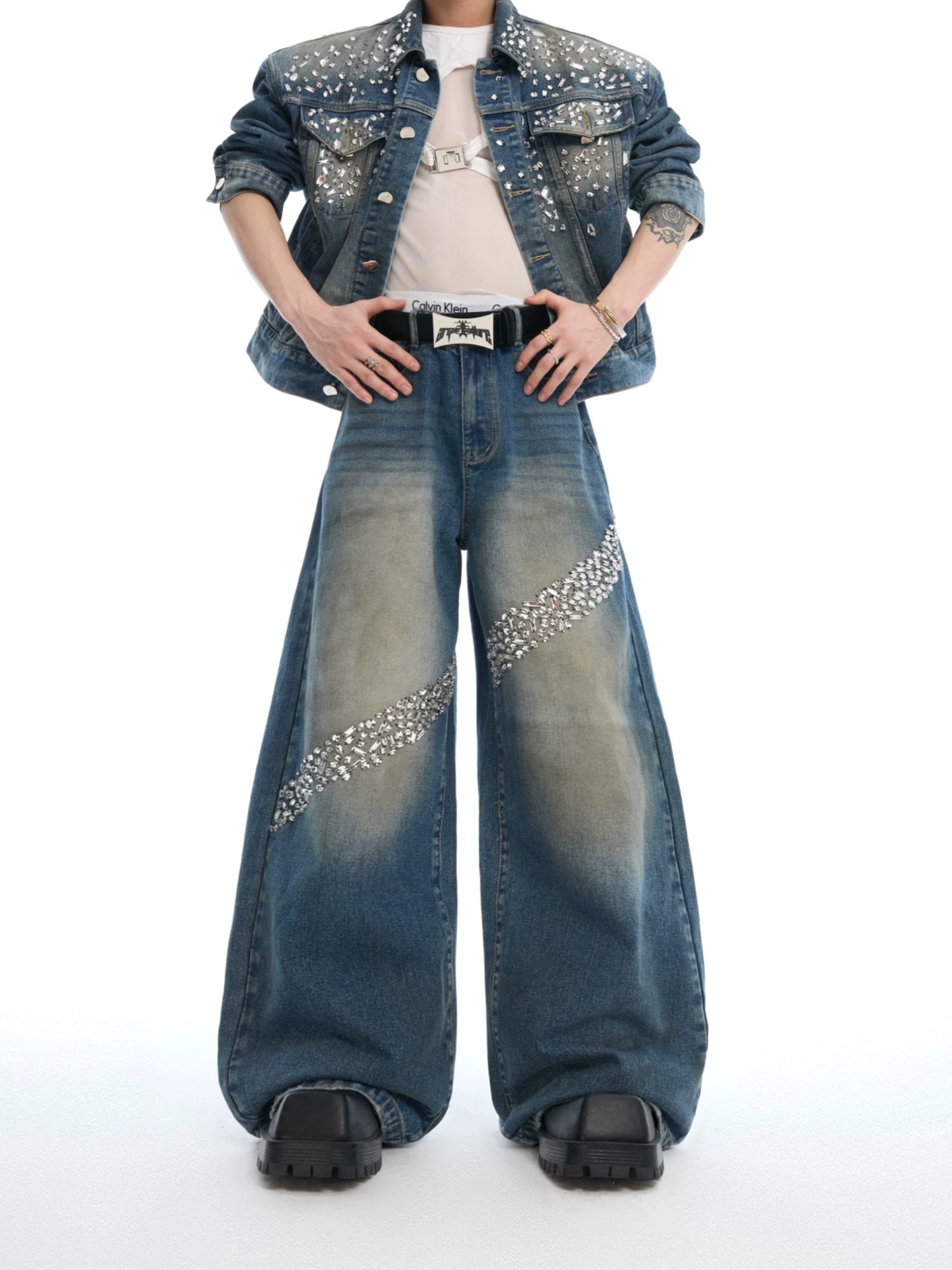 【ARGUECULTURE】Vintage Rhinestone Denim Pants