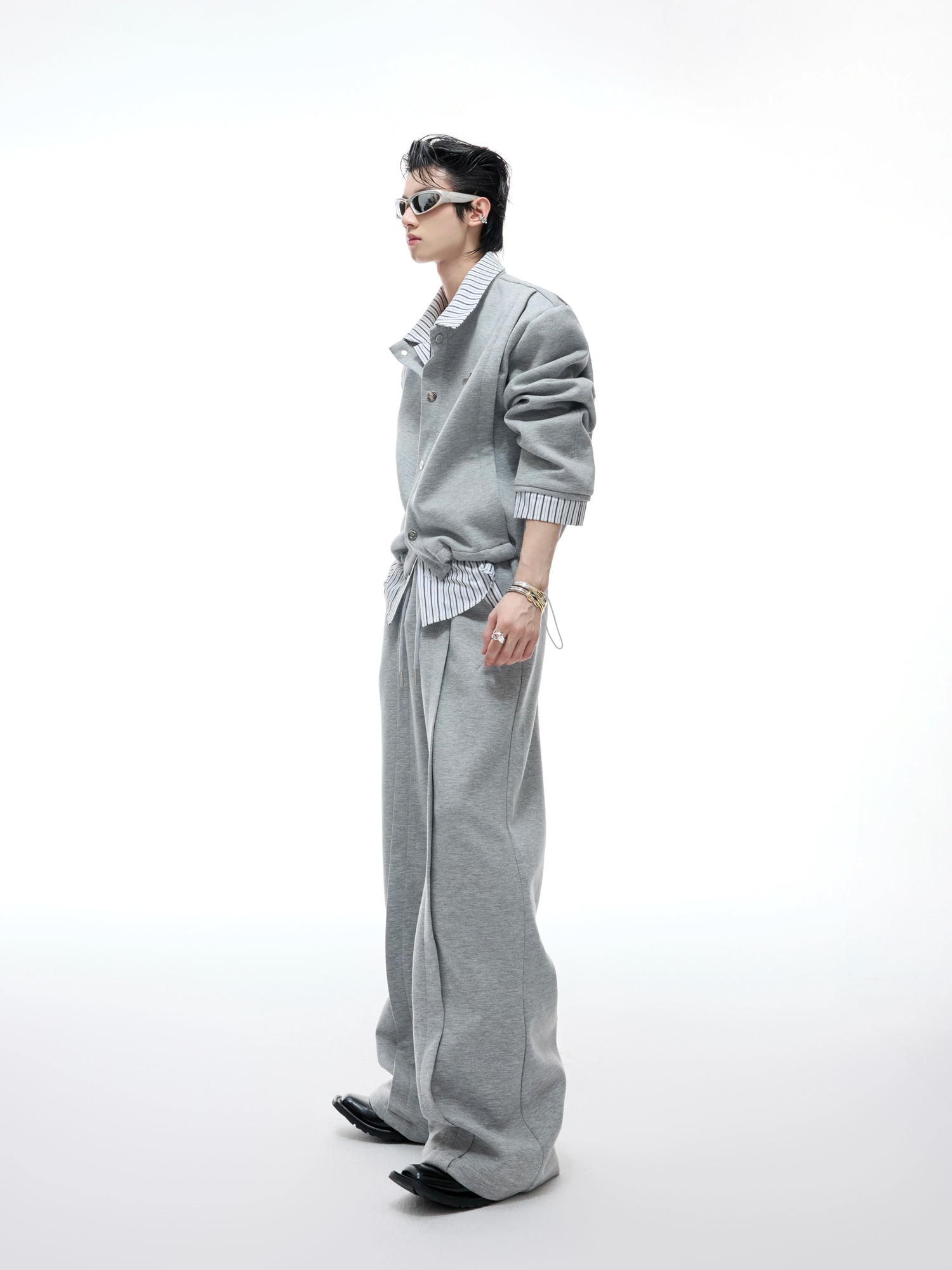 【ARGUECULTURE】Striped Shirt Layered Cardigan Set