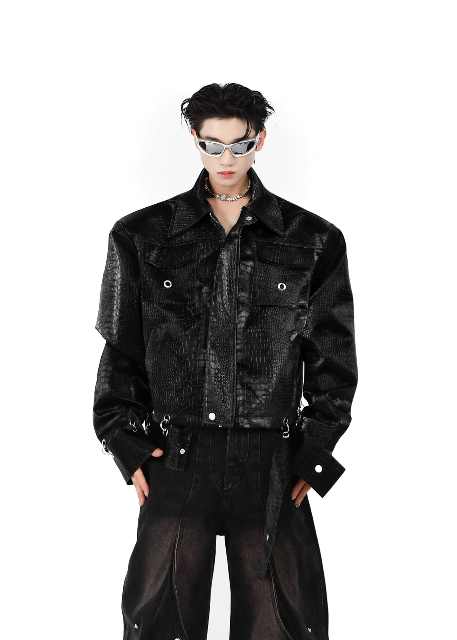 【ARGUECULTURE】Crocodile Pattern PU JacketCrocodile Pattern PU Jacket