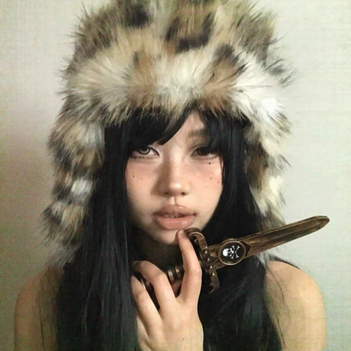 99CLUBヒョウ柄長髪レイフェンハットトレンドアヘンヒップホップ男女カップルアメリカ暖かい秋冬